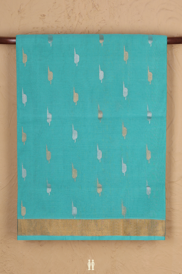 Venkatagiri Cotton Saree In Green With Zari Buttas