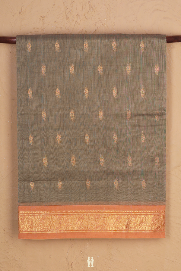 Venkatagiri Cotton Saree In Dusty Olive With Zari Buttas