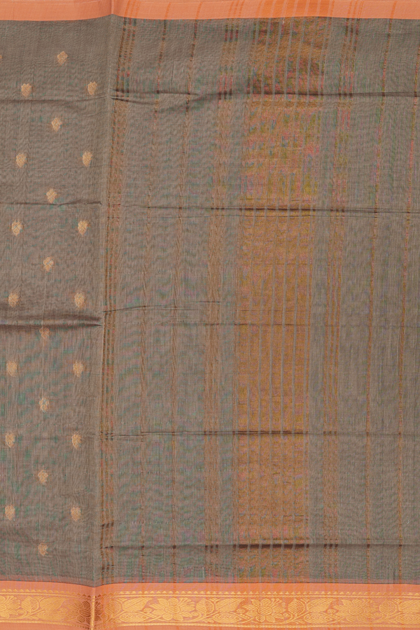 Venkatagiri Cotton Saree In Dusty Olive With Zari Buttas