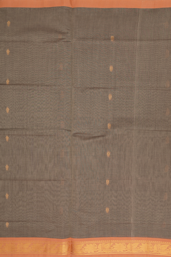 Venkatagiri Cotton Saree In Dusty Olive With Zari Buttas