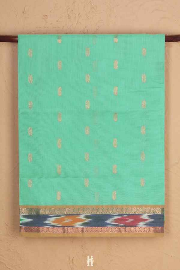 Venkatagiri Cotton Saree In Green With Paisley Buttas