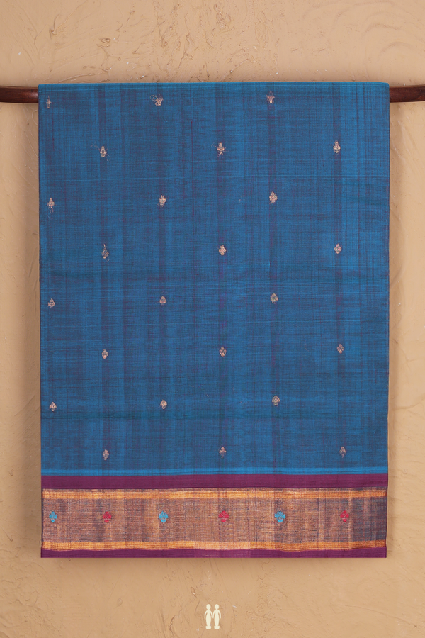 Venkatagiri Cotton Saree In Cobalt Blue With Zari Buttas