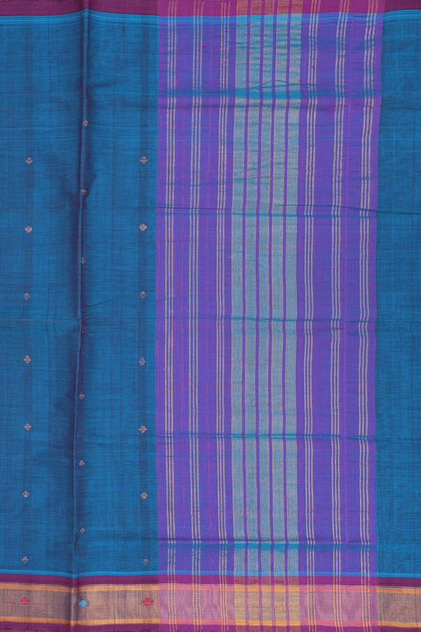 Venkatagiri Cotton Saree In Cobalt Blue With Zari Buttas