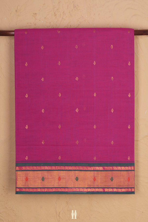 Venkatagiri Cotton Saree In Dark Pink With Zari Buttas