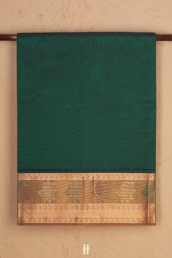 Venkatagiri Cotton Saree In Forest Green With Contrast Border