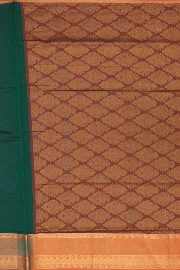 Venkatagiri Cotton Saree In Forest Green With Contrast Border