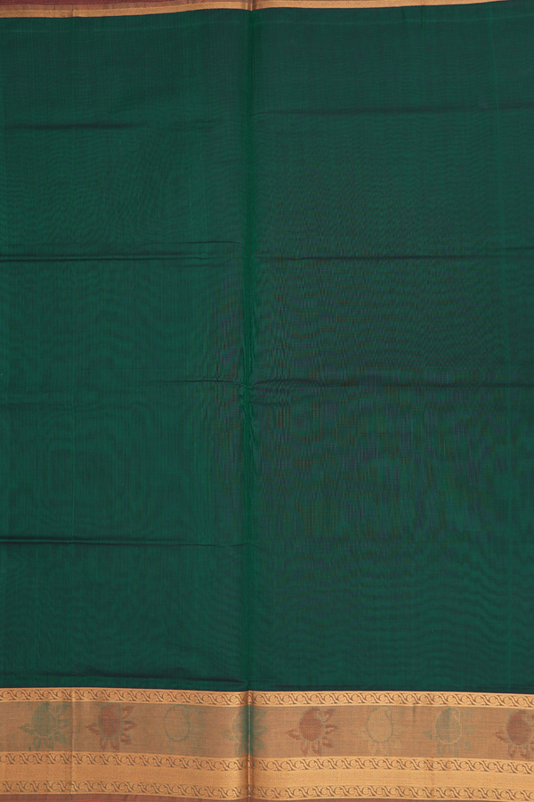 Venkatagiri Cotton Saree In Forest Green With Contrast Border