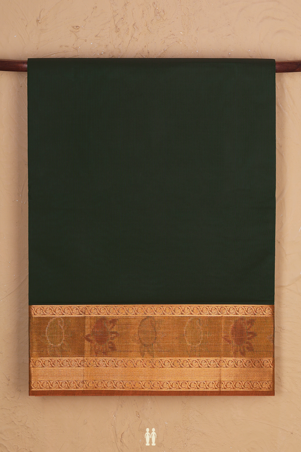 Venkatagiri Cotton Saree In Bottle Green With Zari Border