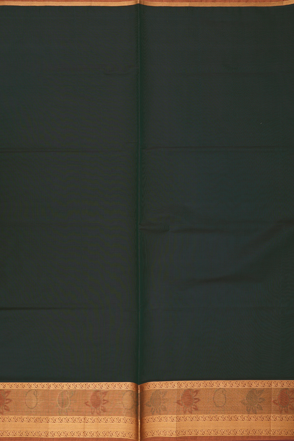 Venkatagiri Cotton Saree In Bottle Green With Zari Border