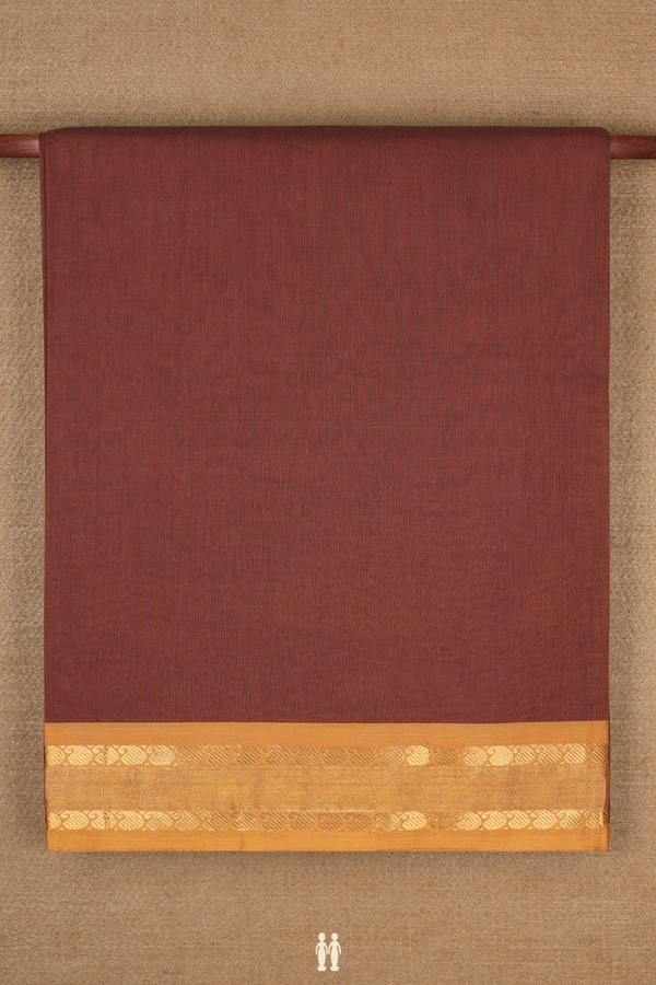 Venkatagiri Cotton Saree In Brick Brown With Paisley Border