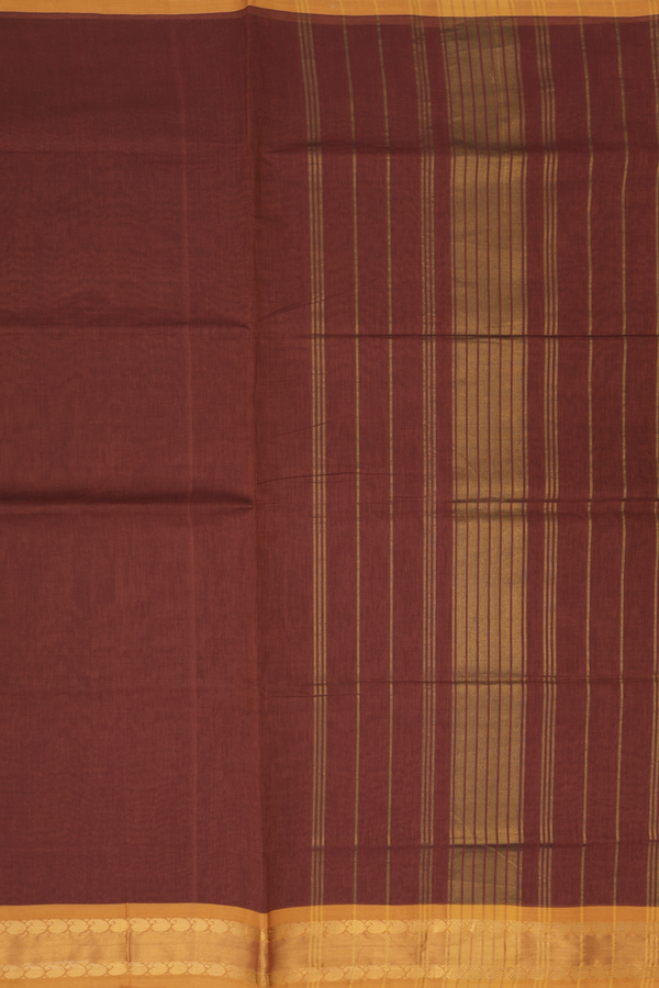 Venkatagiri Cotton Saree In Brick Brown With Paisley Border