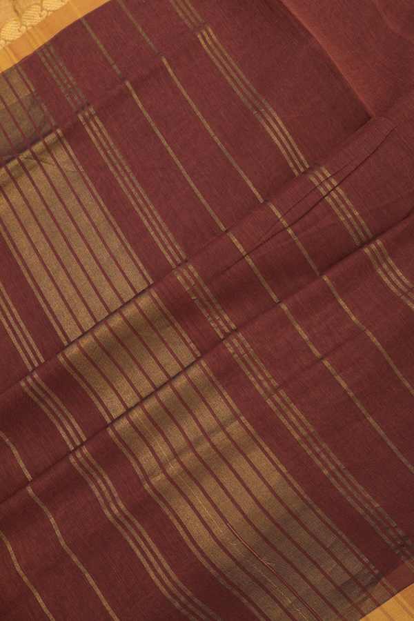 Venkatagiri Cotton Saree In Brick Brown With Paisley Border