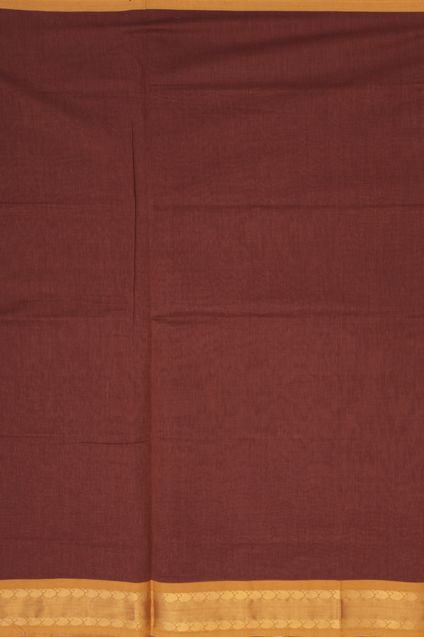 Venkatagiri Cotton Saree In Brick Brown With Paisley Border