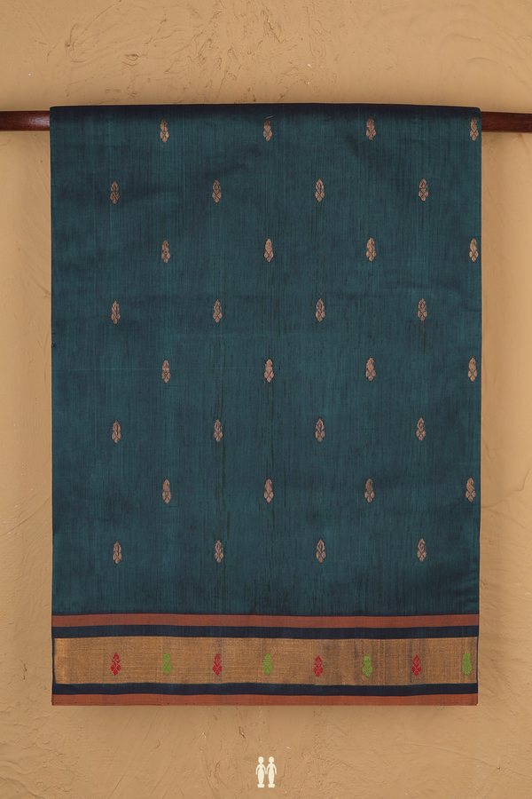 Venkatagiri Cotton Saree Midnight Green With Zari Buttas