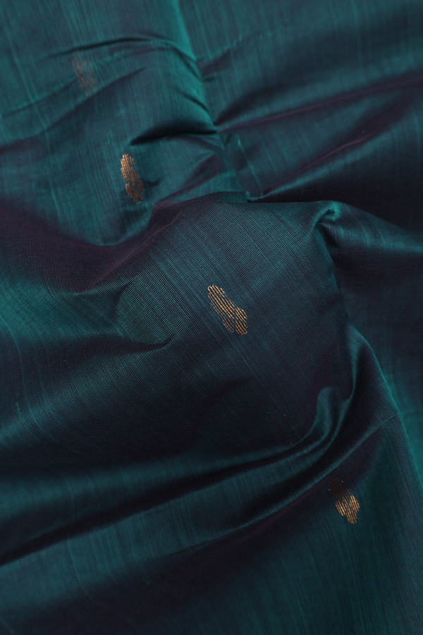 Venkatagiri Cotton Saree Midnight Green With Zari Buttas