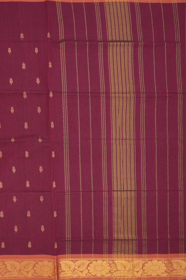 Venkatagiri Cotton Saree In Mulberry With Zari Buttas