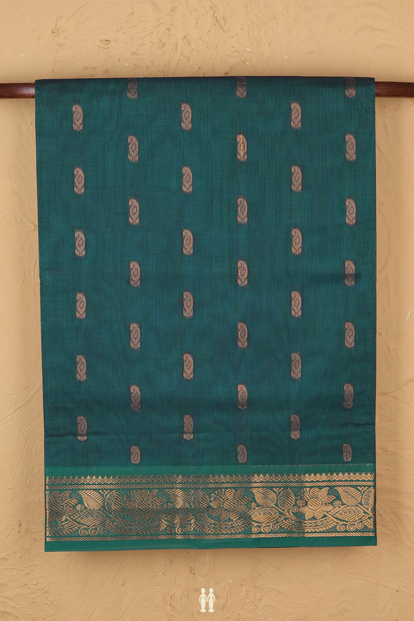 Venkatagiri Cotton Saree In Teal Blue With Paisley Buttas
