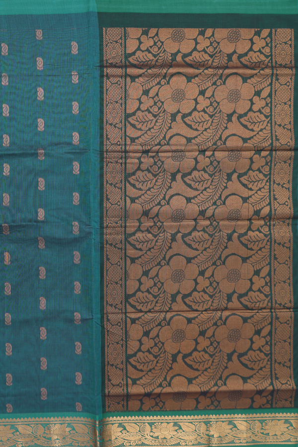 Venkatagiri Cotton Saree In Teal Blue With Paisley Buttas