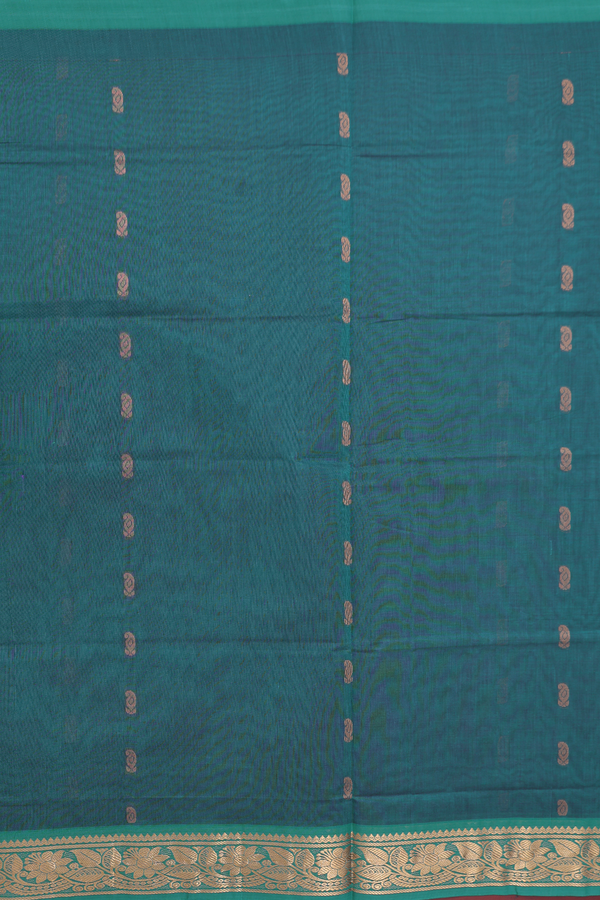Venkatagiri Cotton Saree In Teal Blue With Paisley Buttas