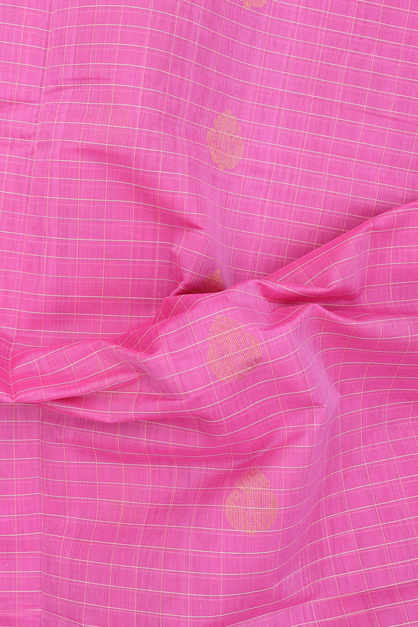 Venkatagiri Cotton Saree In Pink Along Checks With Buttas