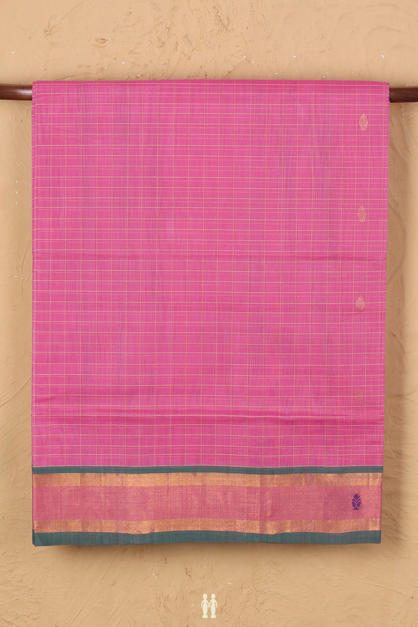 Venkatagiri Cotton Saree In Pink Along Checks With Buttas