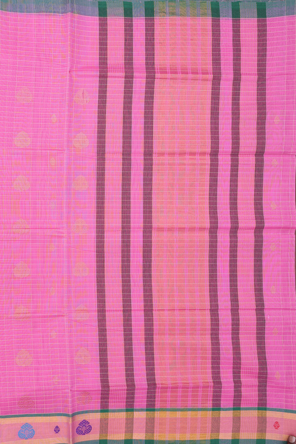 Venkatagiri Cotton Saree In Pink Along Checks With Buttas