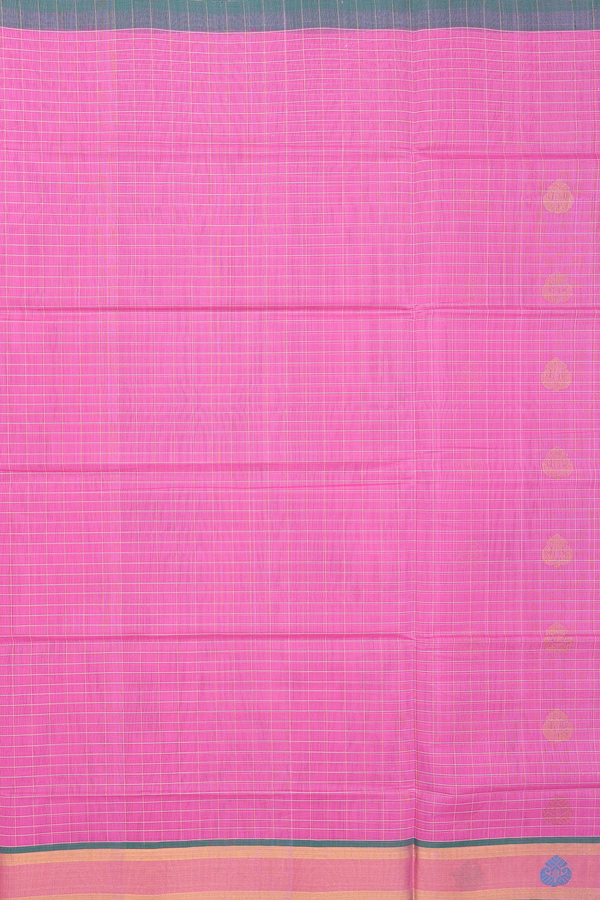 Venkatagiri Cotton Saree In Pink Along Checks With Buttas