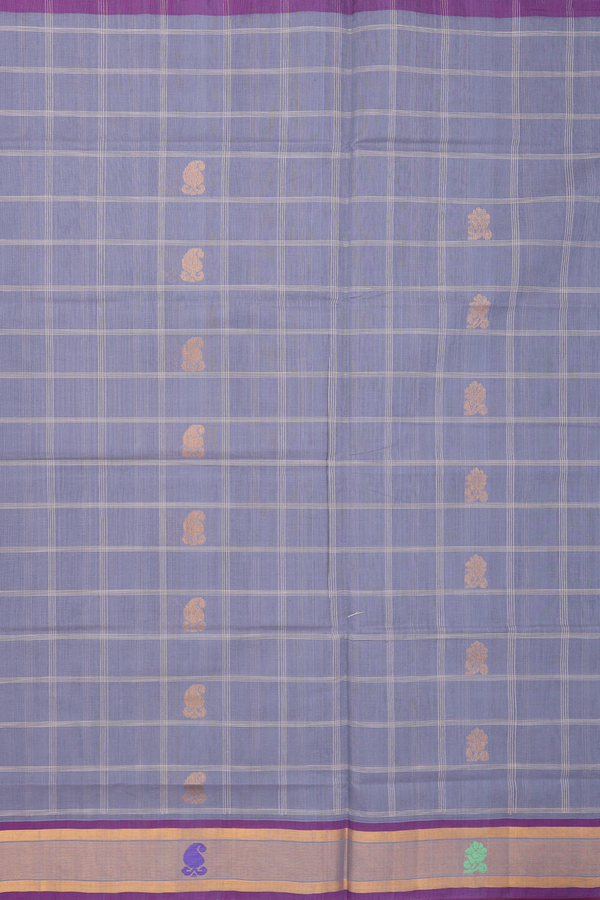 Venkatagiri Cotton Saree Grey Along Checks With Buttas