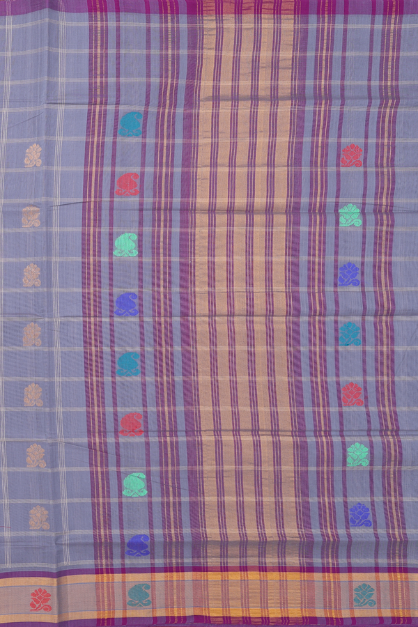 Venkatagiri Cotton Saree Grey Along Checks With Buttas