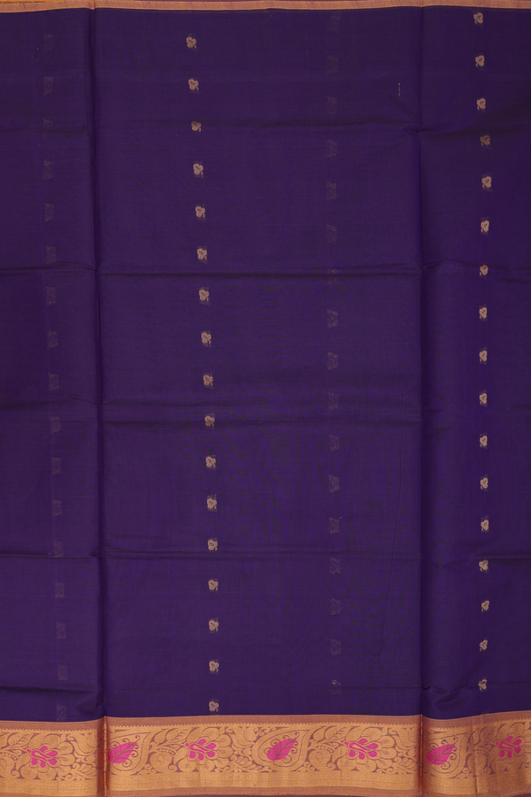 Venkatagiri Cotton Saree In Regal Purple With Zari Buttas