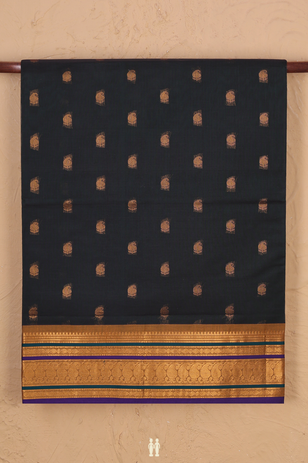 Venkatagiri Cotton Saree In Dark Green With Paisley Buttas