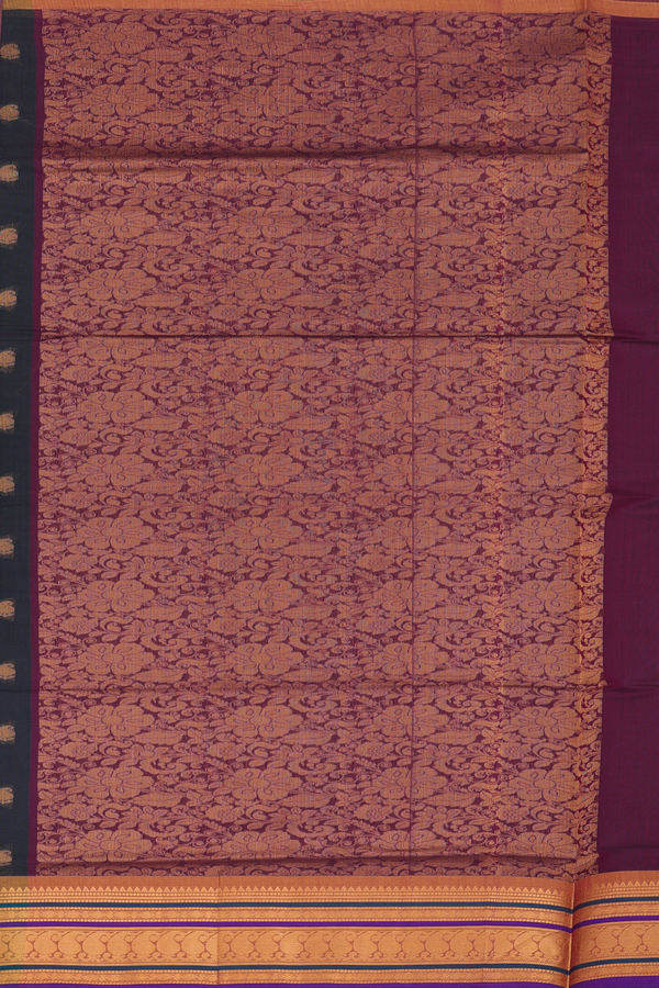 Venkatagiri Cotton Saree In Dark Green With Paisley Buttas