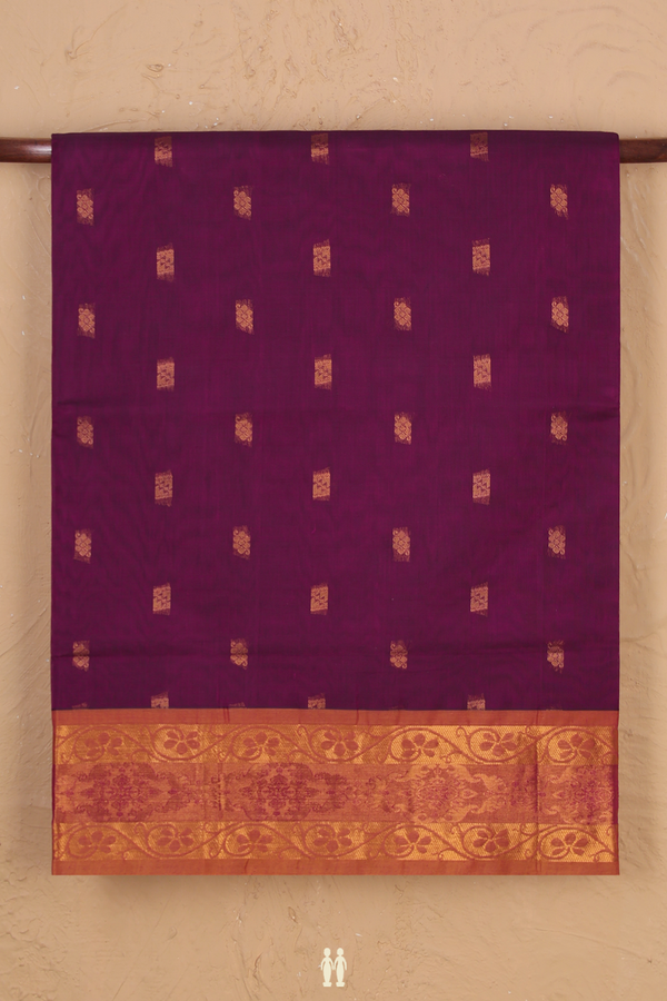 Venkatagiri Cotton Saree In Plum Purple With Zari Buttas