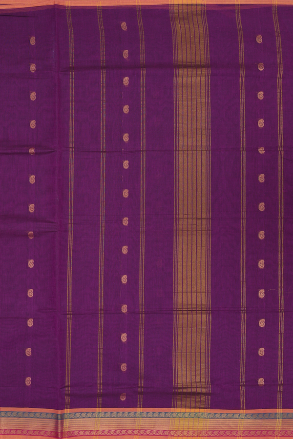 Venkatagiri Cotton Saree In Purple With Paisley Buttas