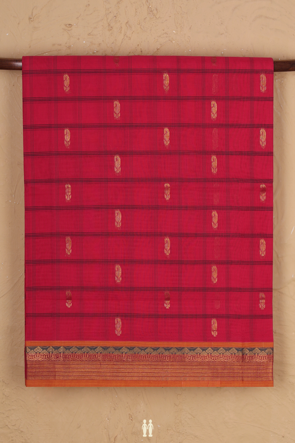 Venkatagiri Cotton Saree In Pink With Checks Design