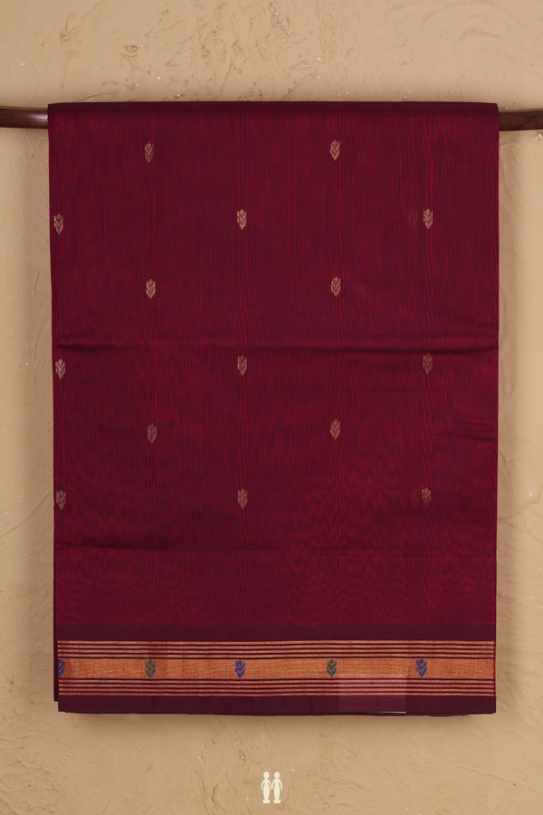 Venkatagiri Cotton Saree In Burgundy Red With Zari Buttas