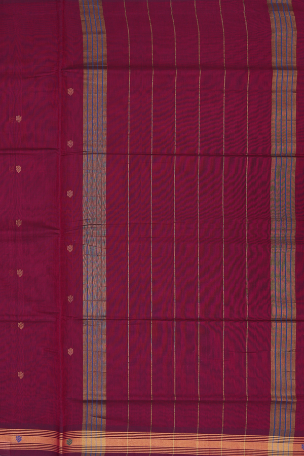 Venkatagiri Cotton Saree In Burgundy Red With Zari Buttas