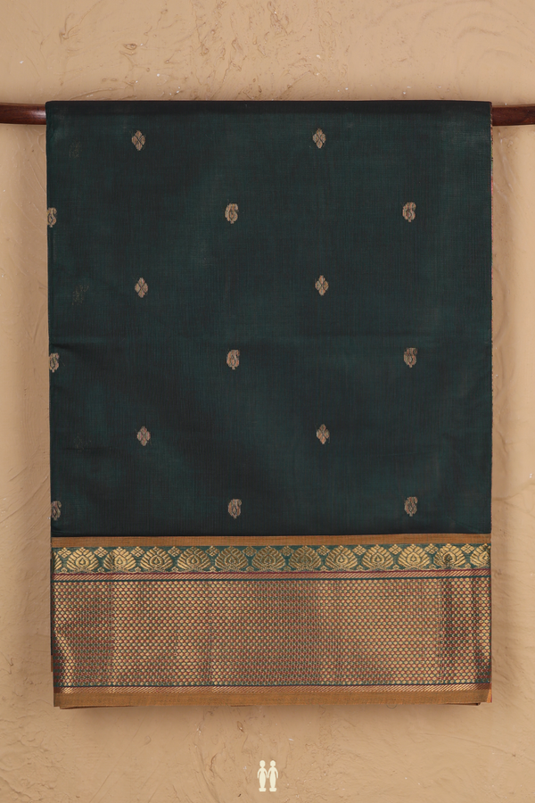 Venkatagiri Cotton Saree In Forest Green With Zari Buttas