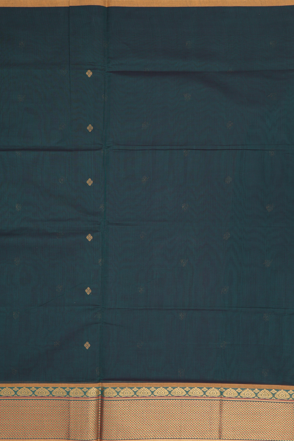 Venkatagiri Cotton Saree In Forest Green With Zari Buttas