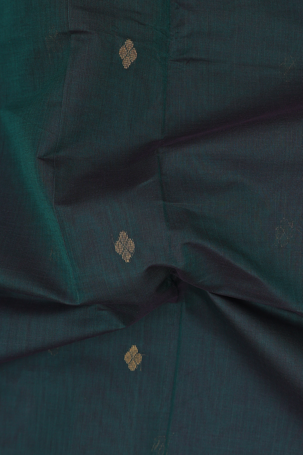 Venkatagiri Cotton Saree In Forest Green With Zari Buttas