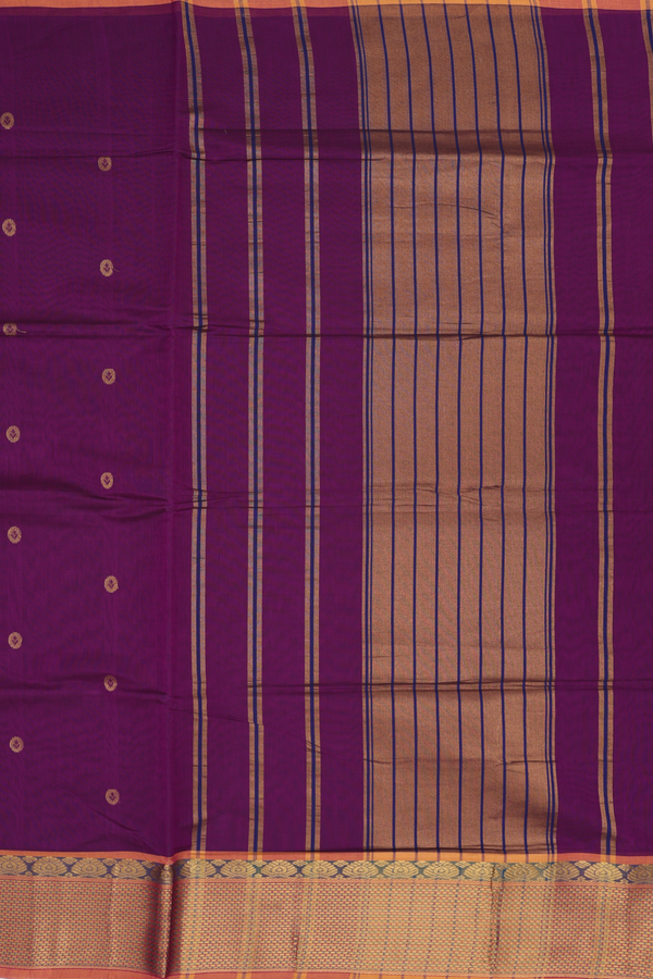 Venkatagiri Cotton Saree In Purple With Zari Buttas