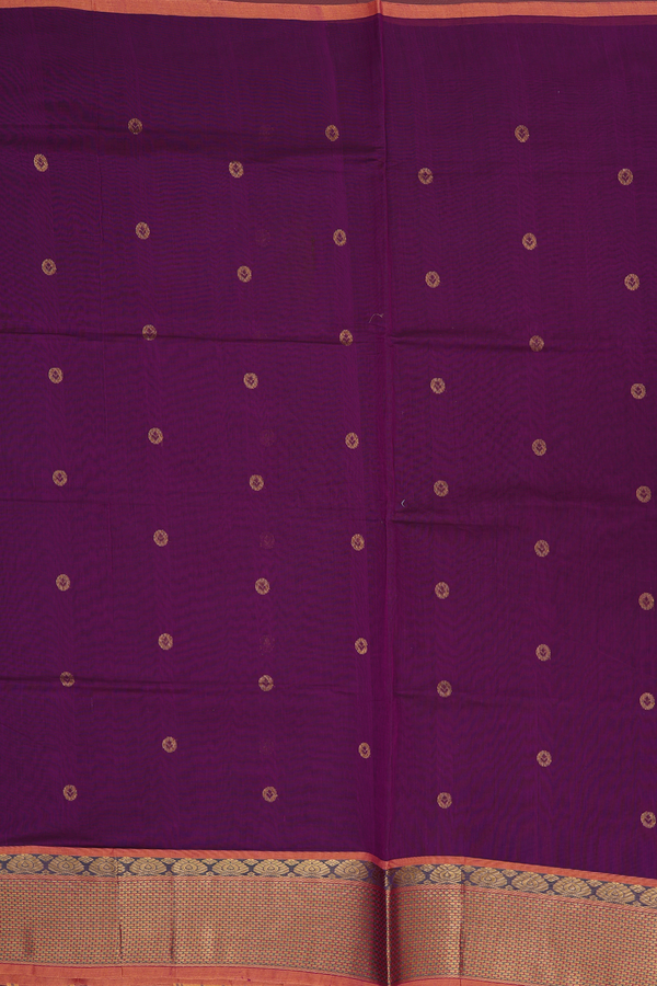 Venkatagiri Cotton Saree In Purple With Zari Buttas
