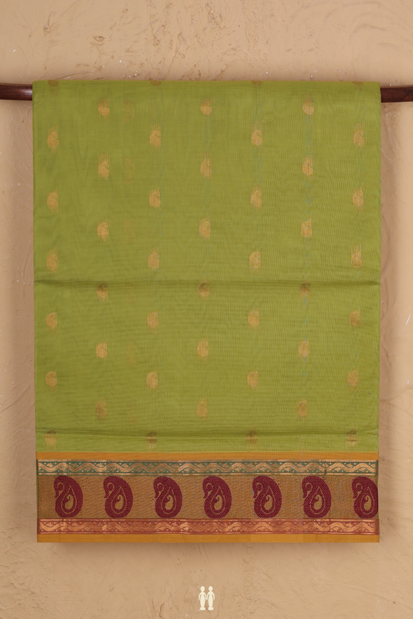 Venkatagiri Cotton Saree In Pear Green With Paisley Buttas