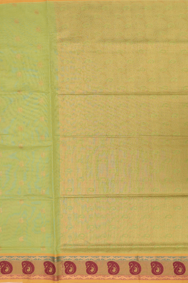 Venkatagiri Cotton Saree In Pear Green With Paisley Buttas