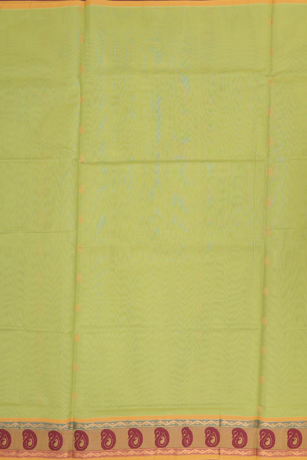 Venkatagiri Cotton Saree In Pear Green With Paisley Buttas