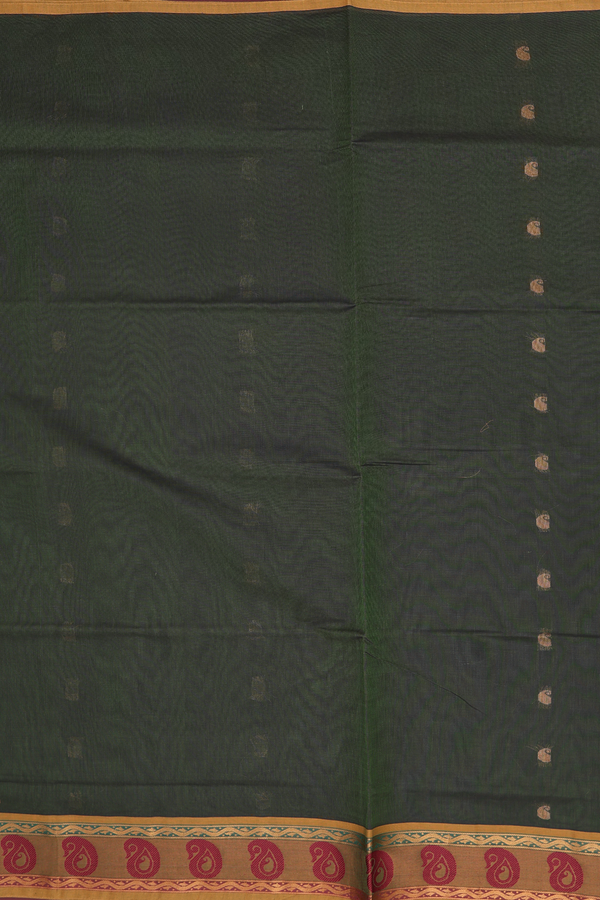 Venkatagiri Cotton Saree In Olive Green With Paisley Buttas