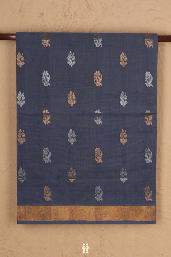 Venkatagiri Cotton Saree In Steel Grey With Floral Buttas