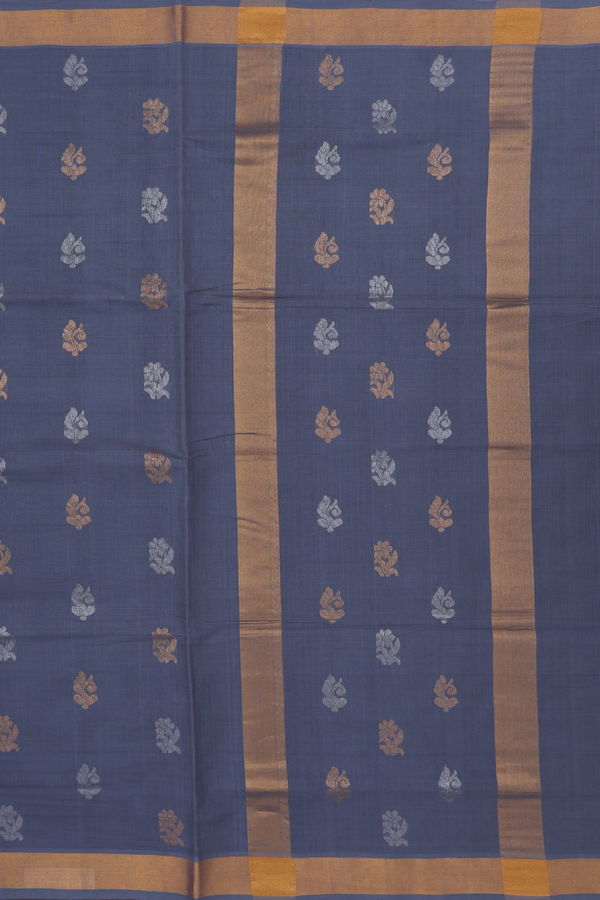 Venkatagiri Cotton Saree In Steel Grey With Floral Buttas