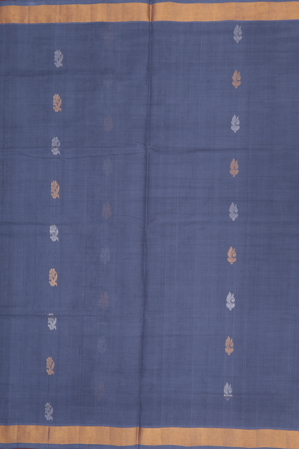 Venkatagiri Cotton Saree In Steel Grey With Floral Buttas