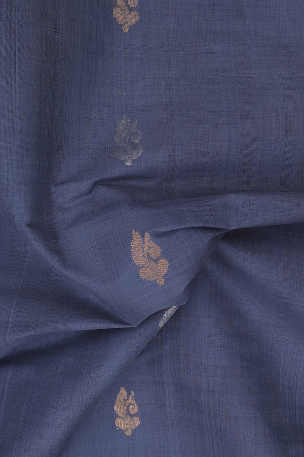 Venkatagiri Cotton Saree In Steel Grey With Floral Buttas